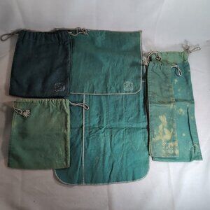 Birks Italy 5 Set Green Vintage Storage Bag Knives Silver Anti Tarnish Roll